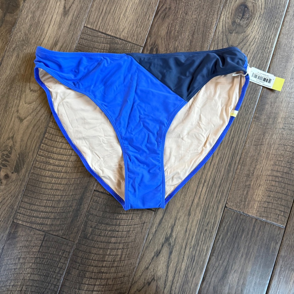 Summersalt High Leg Mid Rise Bikini Bottom Blue Navy Colorblock Size 14 NWT